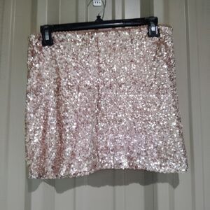 Womens Forever 21 Sparkly Glittery Sequin Champagne Gold Mini Skirt Small Petite